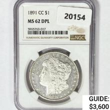 1891-CC Morgan Silver Dollar NGC MS62 DPL