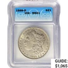 1889-O Morgan Silver Dollar ICG MS61