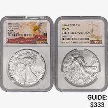 [2] American 1oz Silver Eagles NGC MS70 [2016, 202