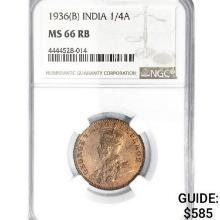 1936[B] 1/4 Anna India Bronze NGC MS66 RB