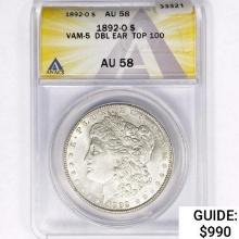 1892-O Morgan Silver Dollar ANACS AU58 VAM-5