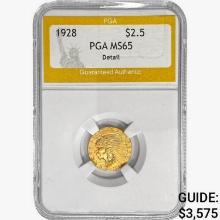 1928 $2.50 Gold Quarter Eagle PGA MS65 Detail