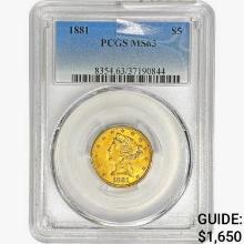 1881 $5 Gold Half Eagle PCGS MS63