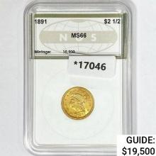 1891 $2.50 Gold Quarter Eagle NGS MS66