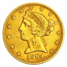 1904 $5 Gold Half Eagle AU