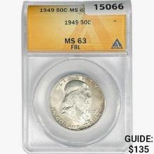 1949 Franklin Half Dollar ANACS MS63 FBL