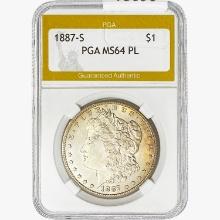 1887-S Morgan Silver Dollar PGA MS64 PL