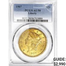 1907 $20 Gold Double Eagle PCGS AU58