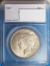 MS Quality 1927 US Silver Peace Dollar in Slab