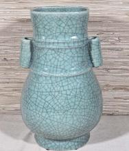 Large Chinese Celadon Crackle Glaze Vase