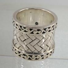 Lois Hill Sterling Silver Wide Herringbone & Filigree Ring