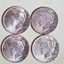 4 UNC US Silver Peace Dollars - 1922, 1923, 1924, 1926