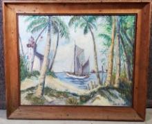 Oil Painting On Canvas Depicting The Florida Keys Signed Alice ?
