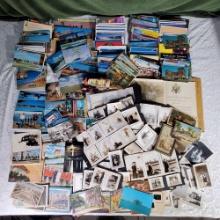 Tray lot of Antique, Vintage & Other Postcards, Photos Album with Military and More
