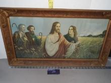 Vintage Religious Framed Picture, wooden Frame