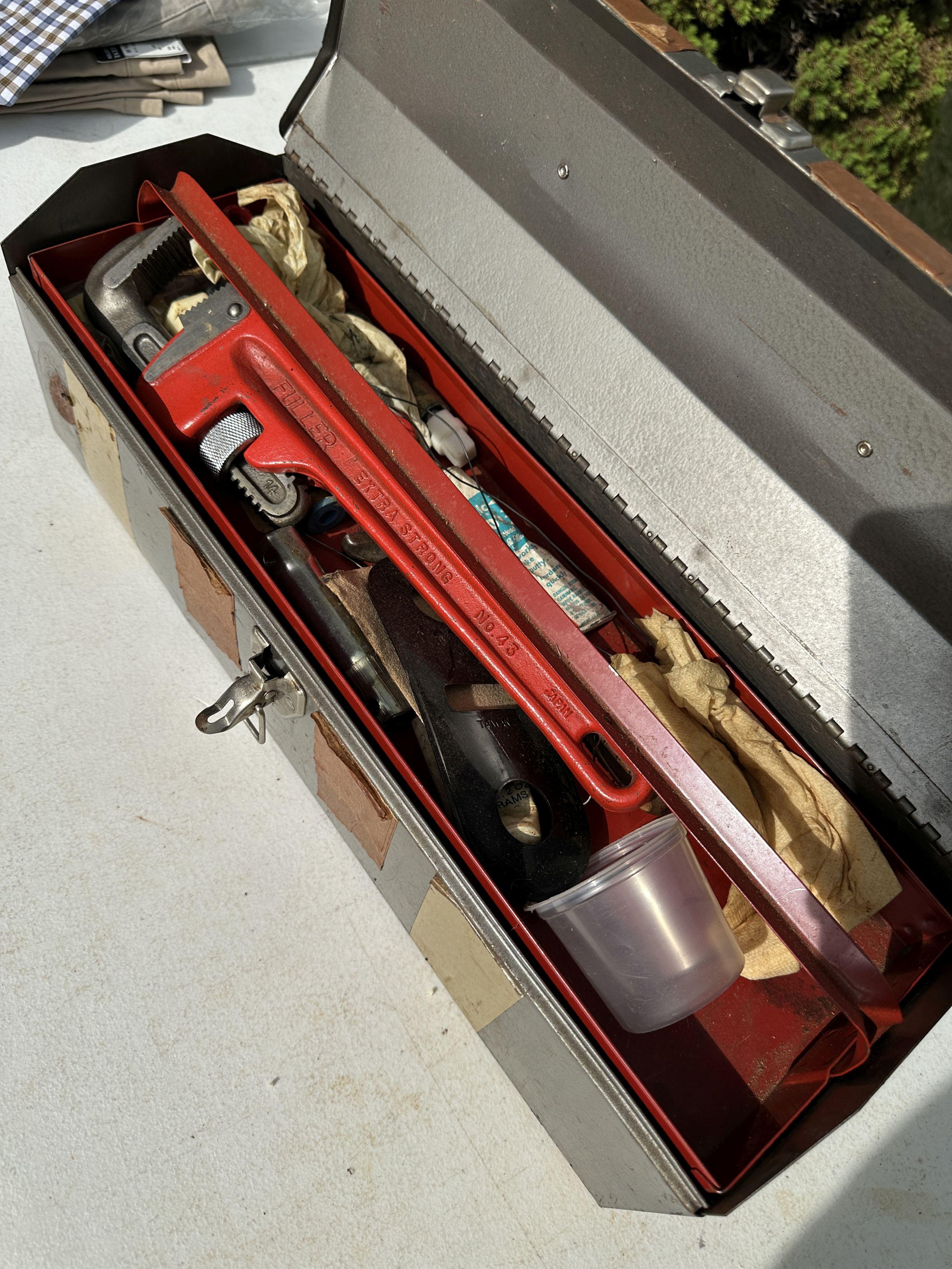 Approx 19 Inch Metal Tool Box with Misc Tools
