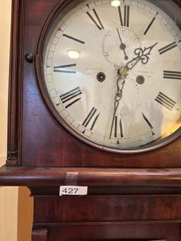 Antique Mahogany Scottish Grandfather Clock/Round Enamel Diel, Wm. Drew, Glasgow (Local Pick Up Only
