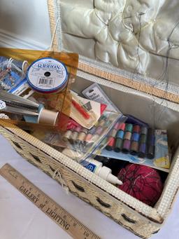 Handled Sewing Basket with Misc Sewing Material