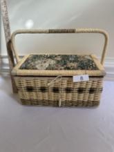 Handled Sewing Basket with Misc Sewing Material