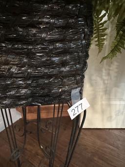 (2) Rattan and Metal Planter Stands with Plants (Local Pick Up Only)