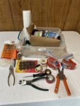 Box Lot/Tape, Hot Glue Sticks, Wire Snips, Pliers, Garbage Bags, ETC