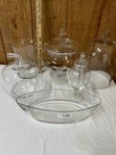 Box Lot/Glass Apple, Lidded Glass Jars, ETC