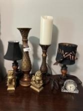 Box Lot/Night Stand Lamps, Candle Holders, ETC