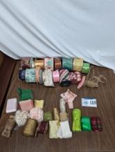 Sewing Lot, Rolled Fabric, Spools