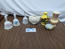 Ceramic Decor Lot, bells, vases, etc