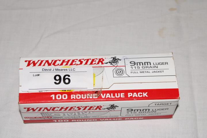 100 Rounds of Winchester 9mm Luger 115 Gr. FMJ Ammo