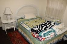 White Wicker Bedroom Suite - Bed, Lamp & Table, Desk