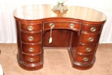 Kidney Shaped Desk w/Leather Inlay Top w/8 Drawers