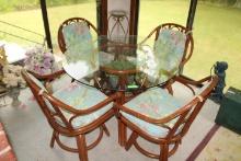 Bamboo Style Glass Top Table w/4 Chairs