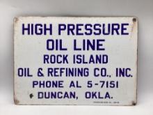 Early and Rare Rock Island Porcelain Sign Duncan, OK