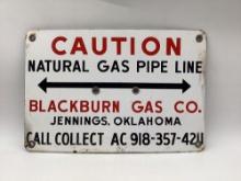 Blackburn Gas Co. Porcelain Pipeline Sign Jennings, OK