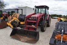 MAHINDRA 75P TRACTOR W/ MAHINDRA LOADER BUCKET AND HAY SPEAR (SERIAL # KPGCY1050AE) (SHOWING APPX 39