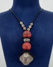African Silver Glass Trade Bead Necklace