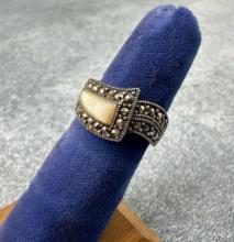 Sterling Silver Mother of Pearl Marcasite Ring