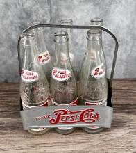 Pepsi Cola Bottles In Carrier Two Full Glasses