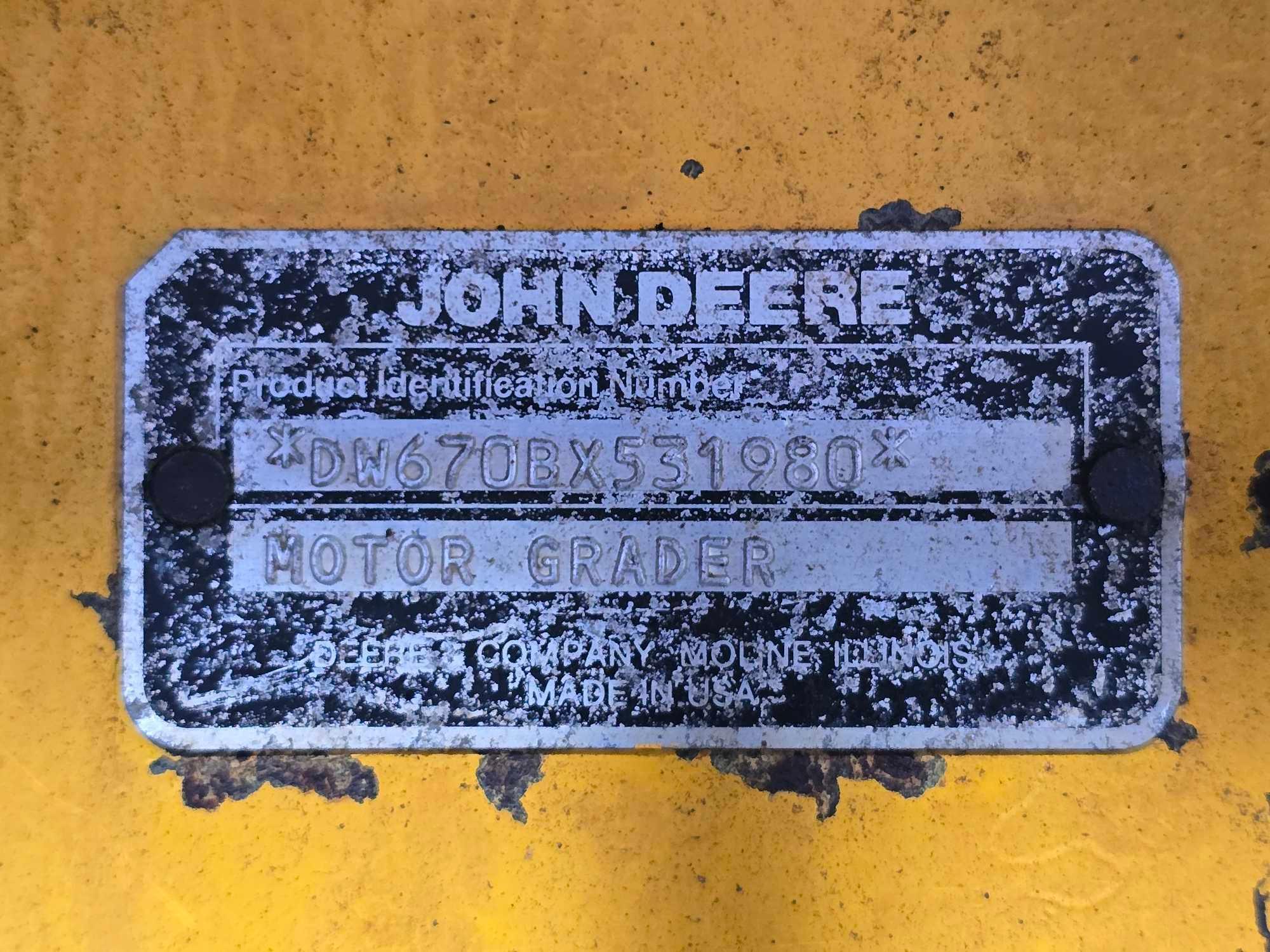 1991 John Deere 670B Motor Grader