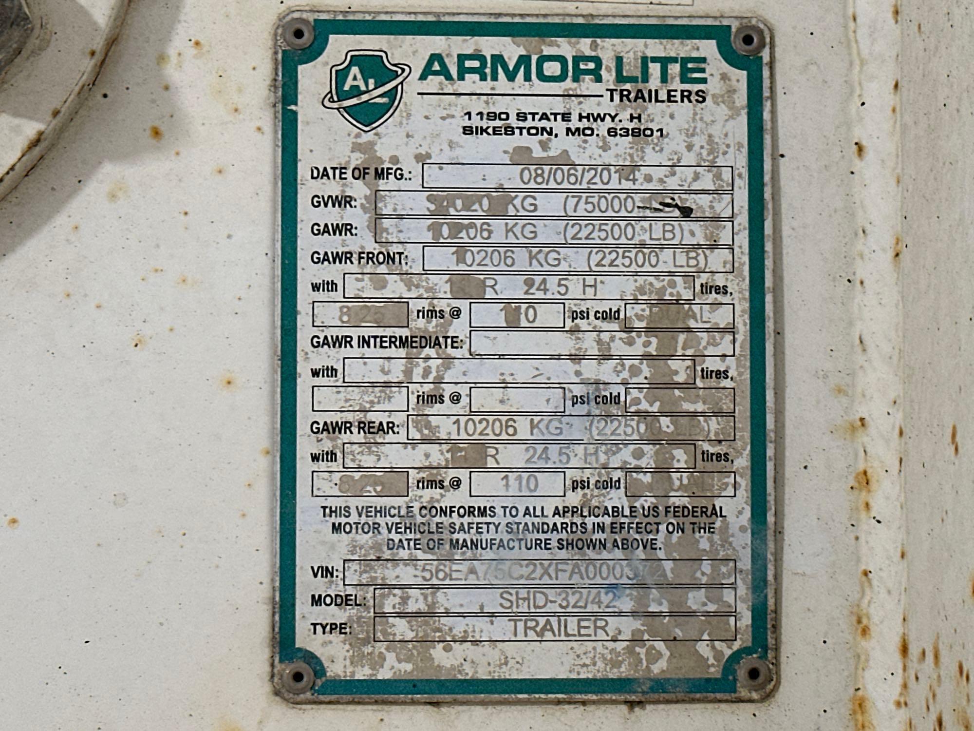 2015 Armor Lite SHD-32/42 Half Round Dump Trailer