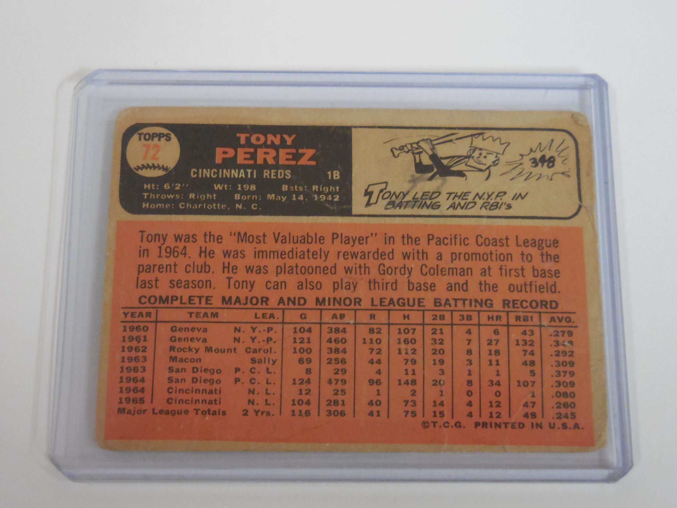 1966 TOPPS BASEBALL #72 TONY PEREZ TOPPS ALL STAR ROOKIE CARD CINCINNATI REDS