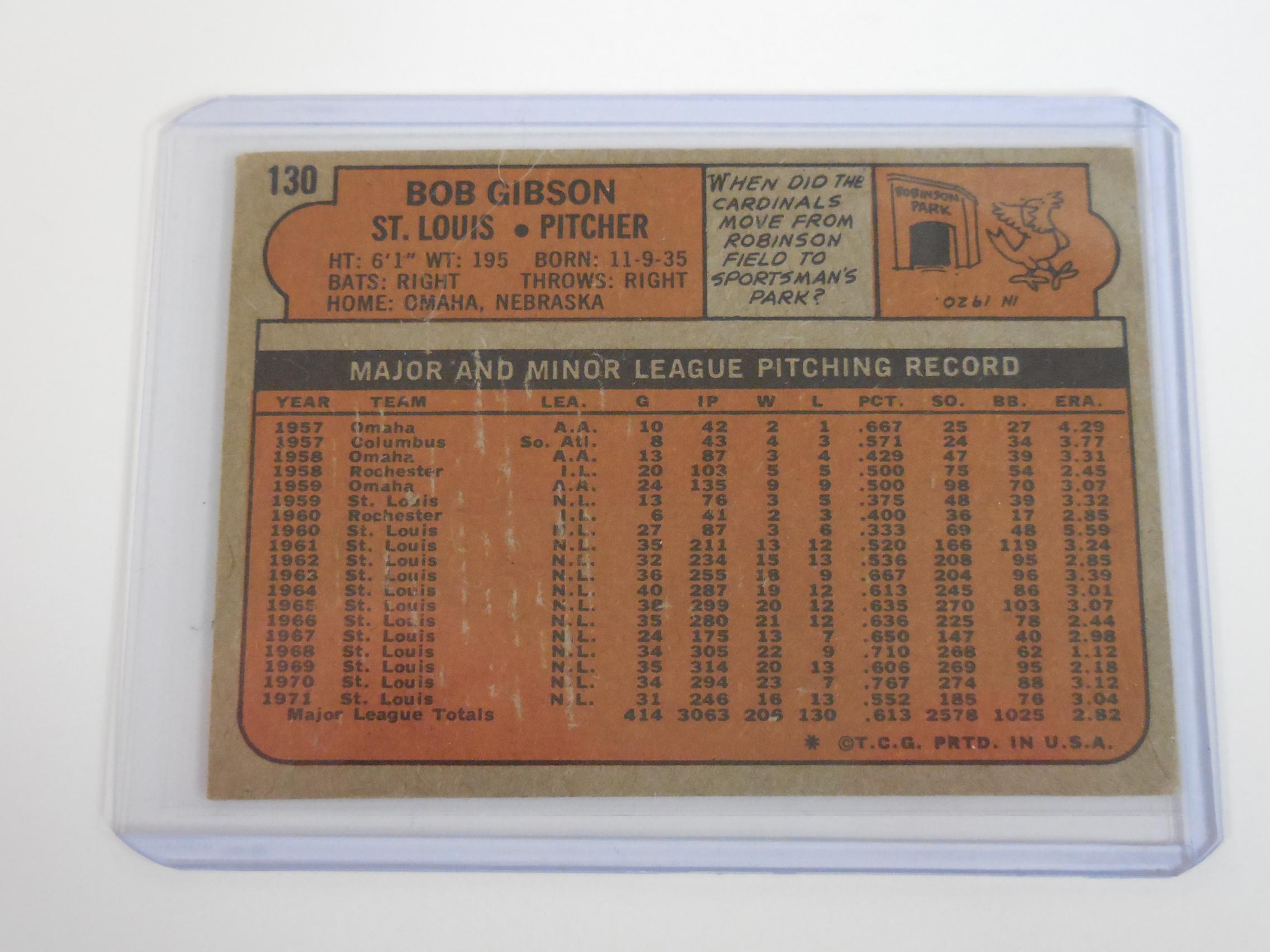 1972 TOPPS BASEBALL #130 BOB GIBSON ST LOUIS CARDINALS