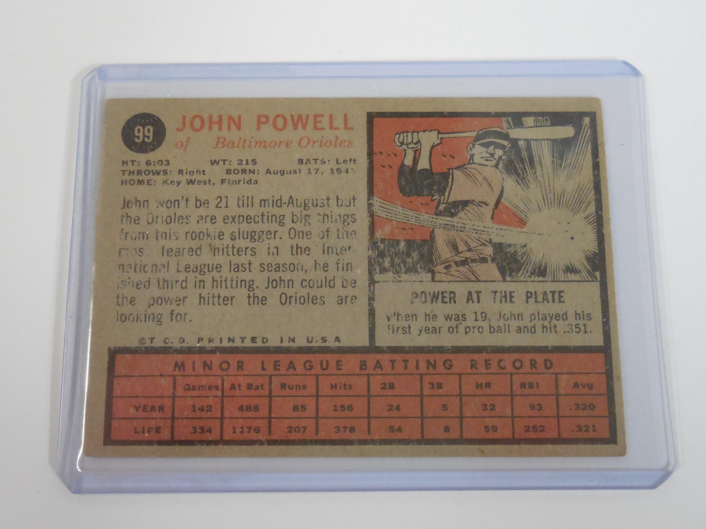 1962 TOPPS BASEBALL #99 JOHN BOOG POWELL ROOKIE CARD RC