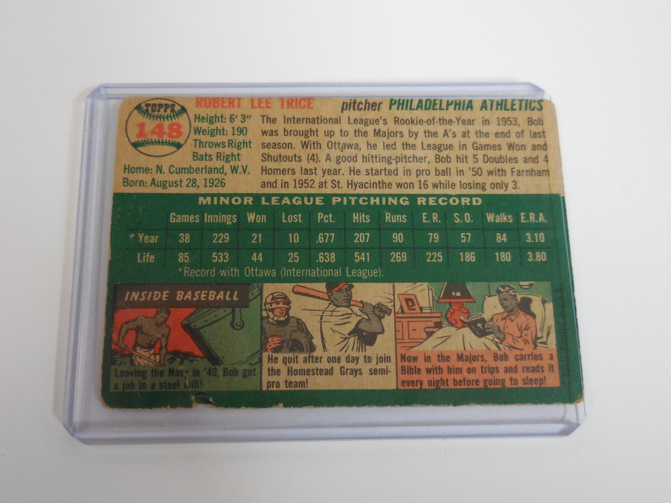 1954 TOPPS BASEBALL #148 BOB TRICE ROOKIE CARD PHILADELPHIA ATHLETICS RC