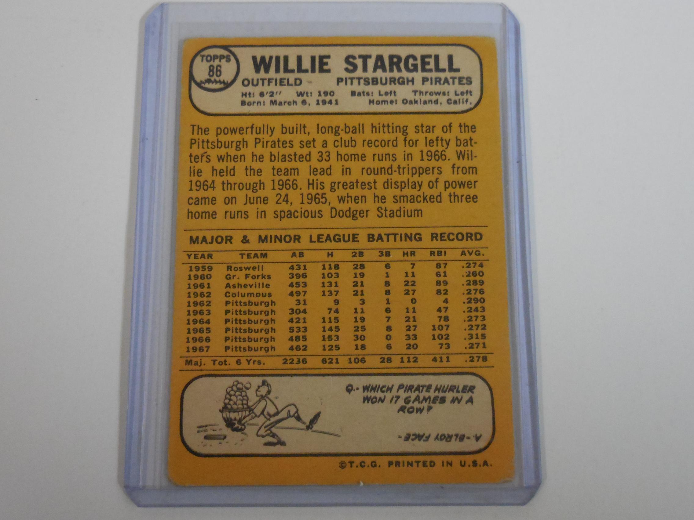 1968 TOPPS BASEBALL #86 WILLIE STARGELL PITTSBURGH PIRATES