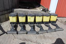 (6) herbicide/insecticide boxes off JD 7200 max emerge 2 planter complete with lids,