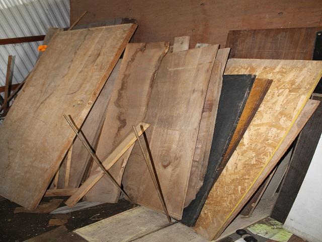 Misc. Lumber Against Shed Inside Of Shed, Shelf