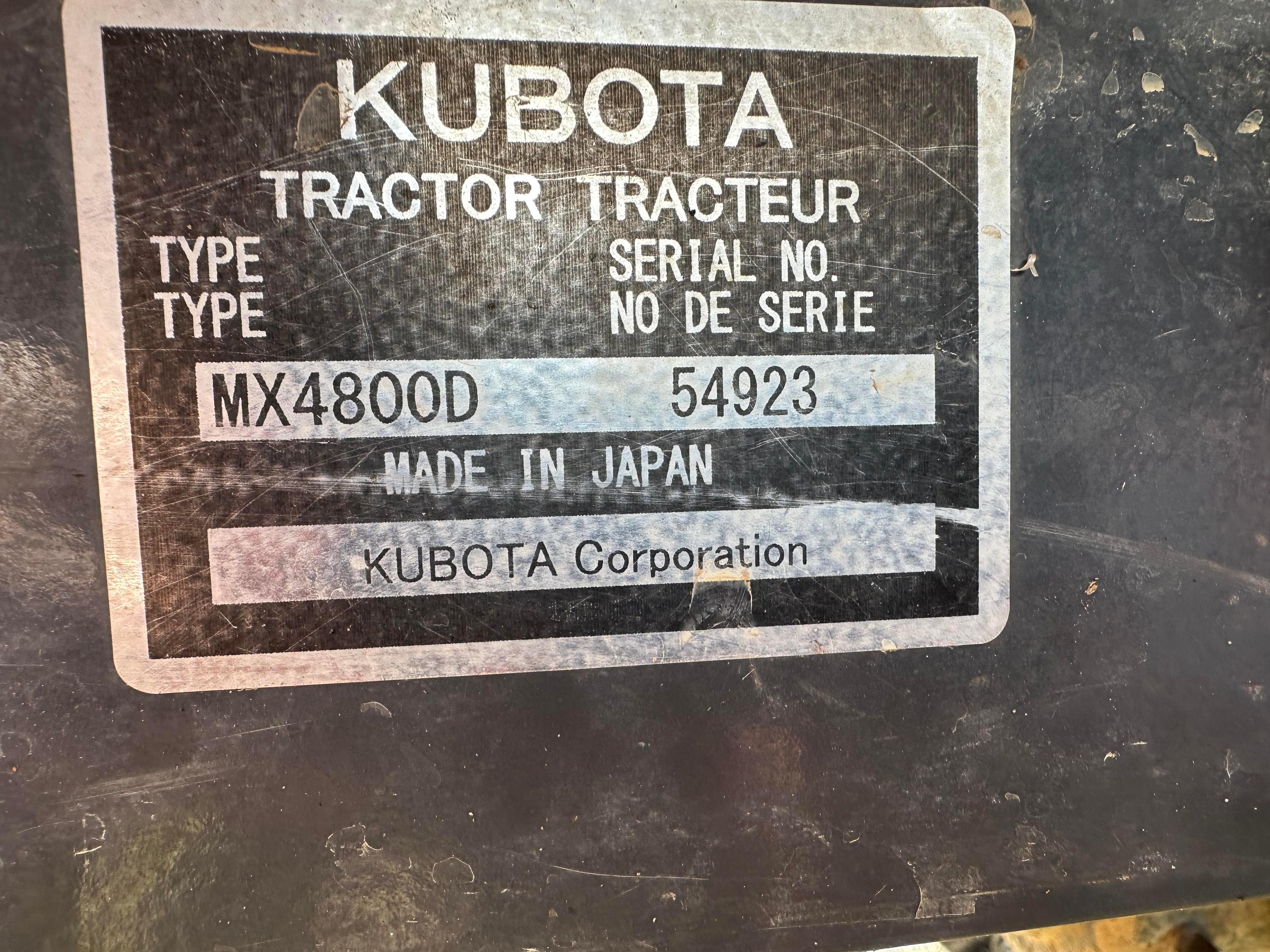 Kubota MX4800 MFWD Open Station Tractor, 722 Hours