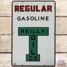 Reilly Oil Co. Regular Gasoline SS Porcelain Pump Plate Sign